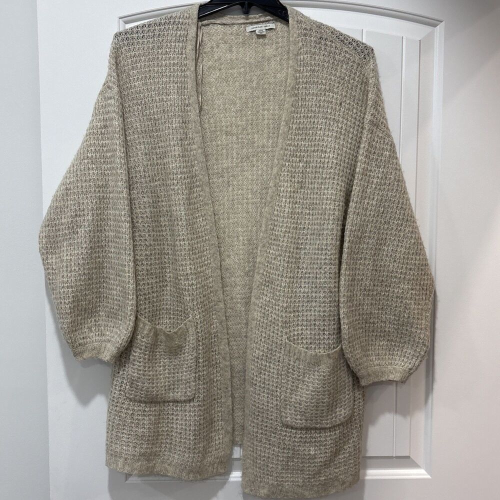 AMERICAN EAGLE CARDIGAN OPEN FRONT COLOR CREAM SIZE M EXCELLENT COND